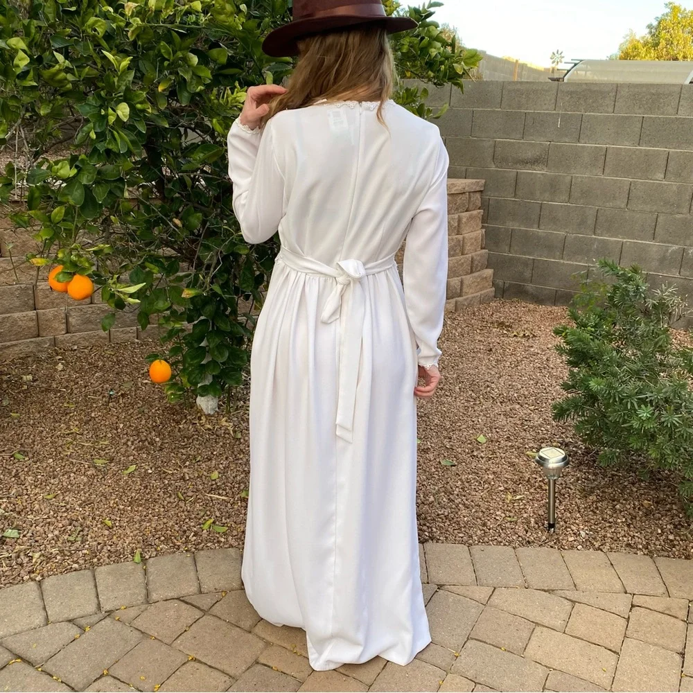 Vintage White Maxi Dress Lace Boho Bohemian Wedding Bride 60s 70s - Picture 3 of 11